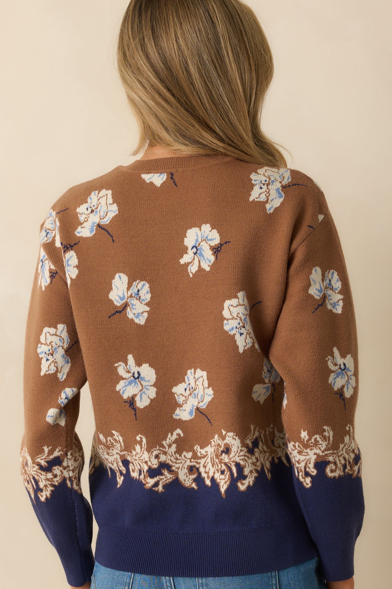 That's How I See It Caramel Brown Multi Floral Jacquard Knit Sweater