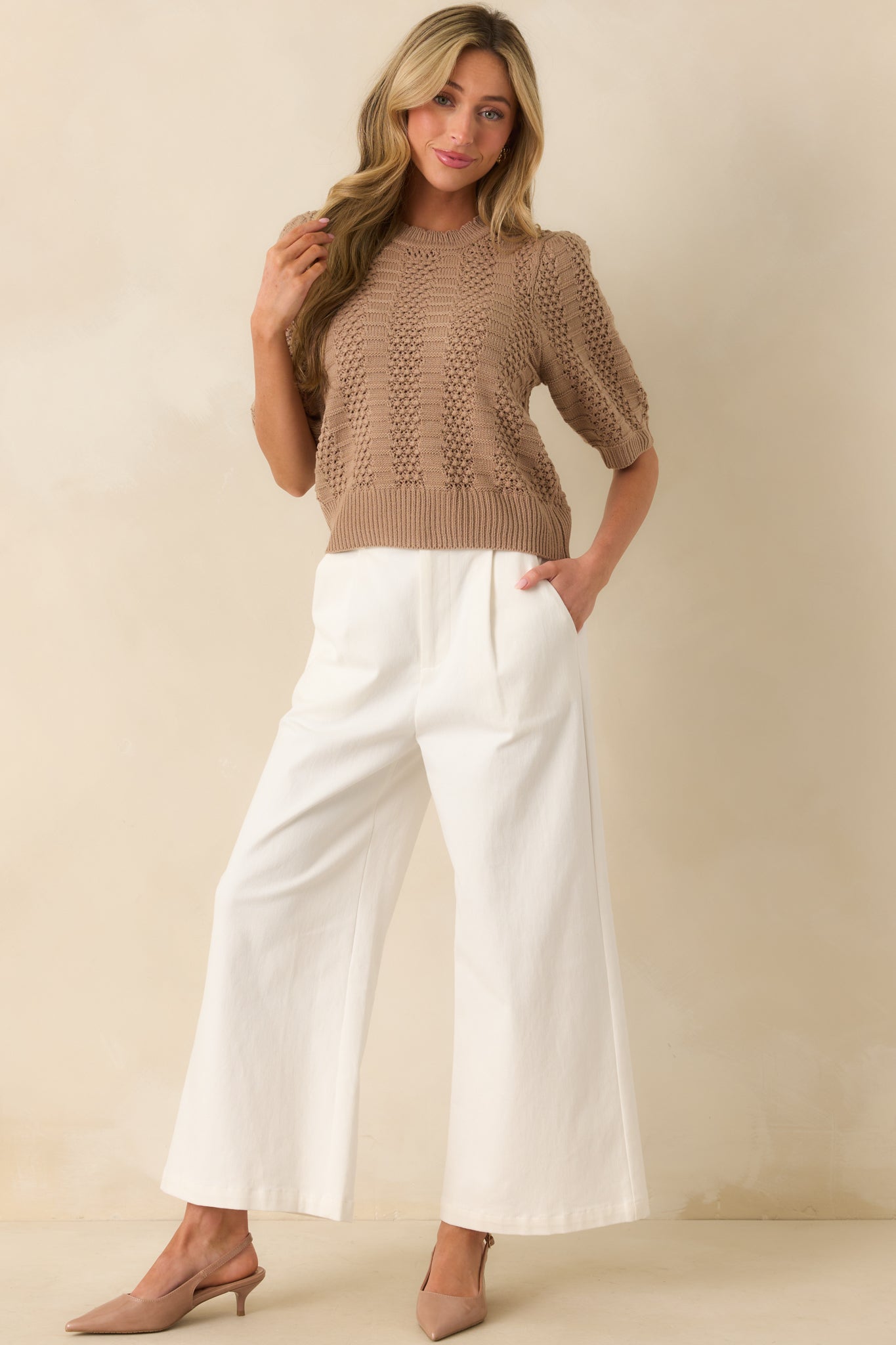 I Took My Chance Light Mocha Knit Short Sleeve Sweater
