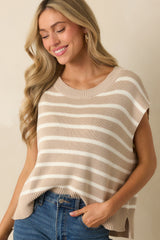 Daring Diva Taupe Stripe Oversized Sweater Vest