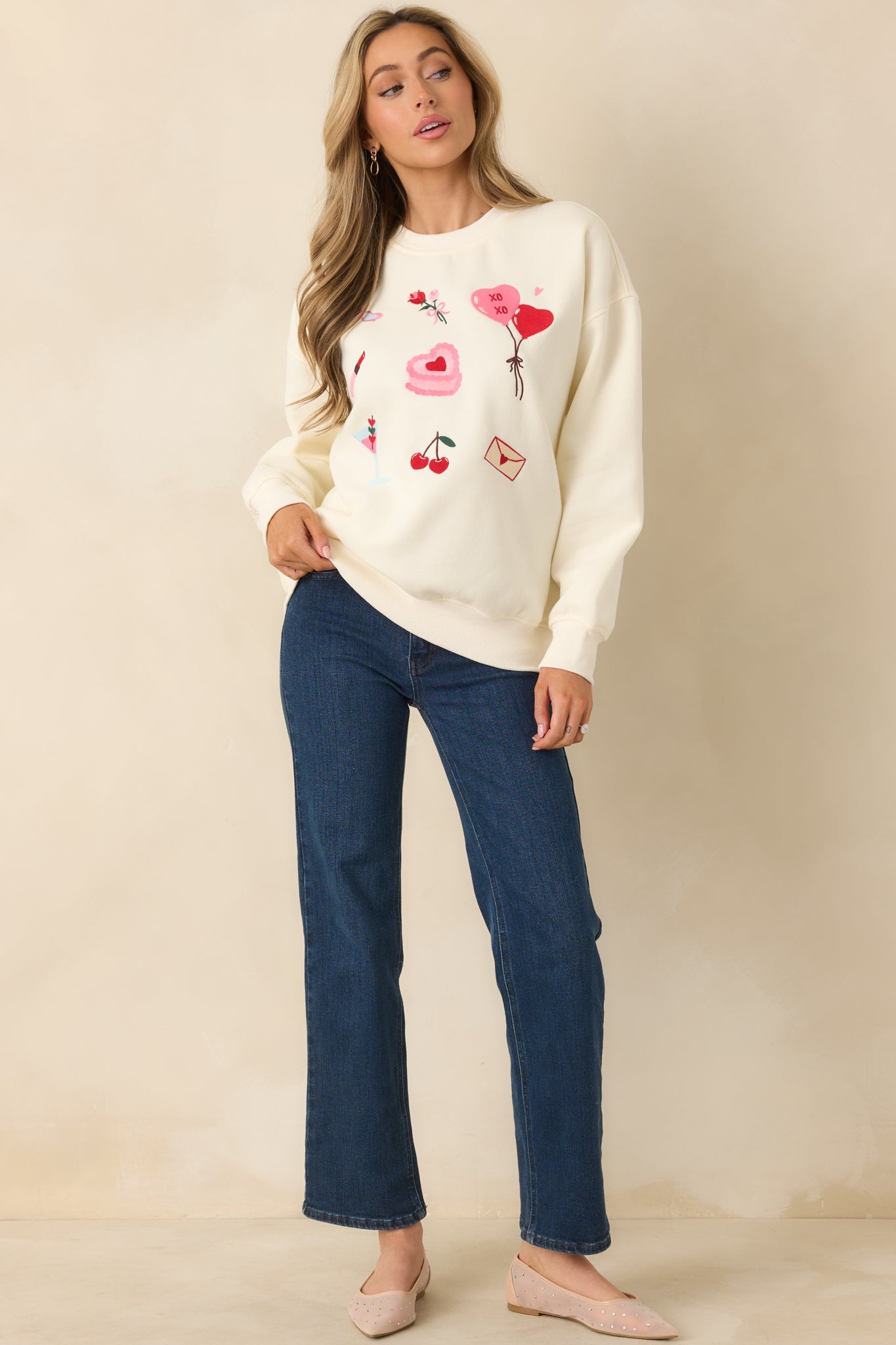 All The Sweet Things Ivory Multi Valentine Crewneck Sweatshirt