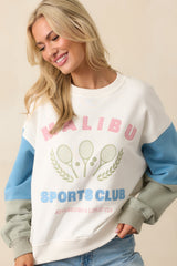 Aced It White Colorblock Embroidered Sweatshirt