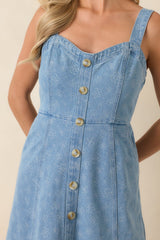 Dreaming in Blue Light Wash Denim Floral Midi Dress
