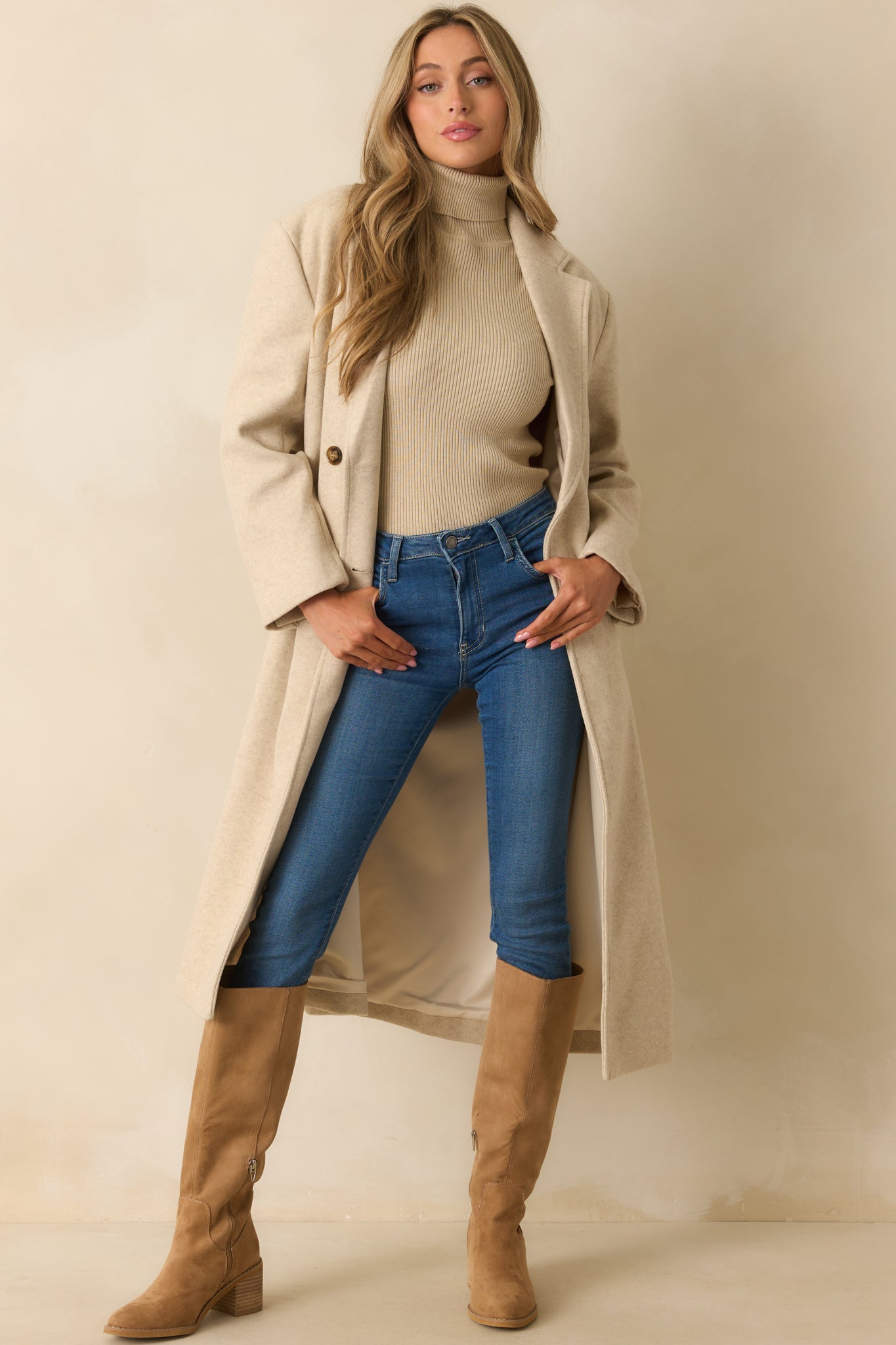 In Case You Need It Light Beige Double Breasted Longline Coat