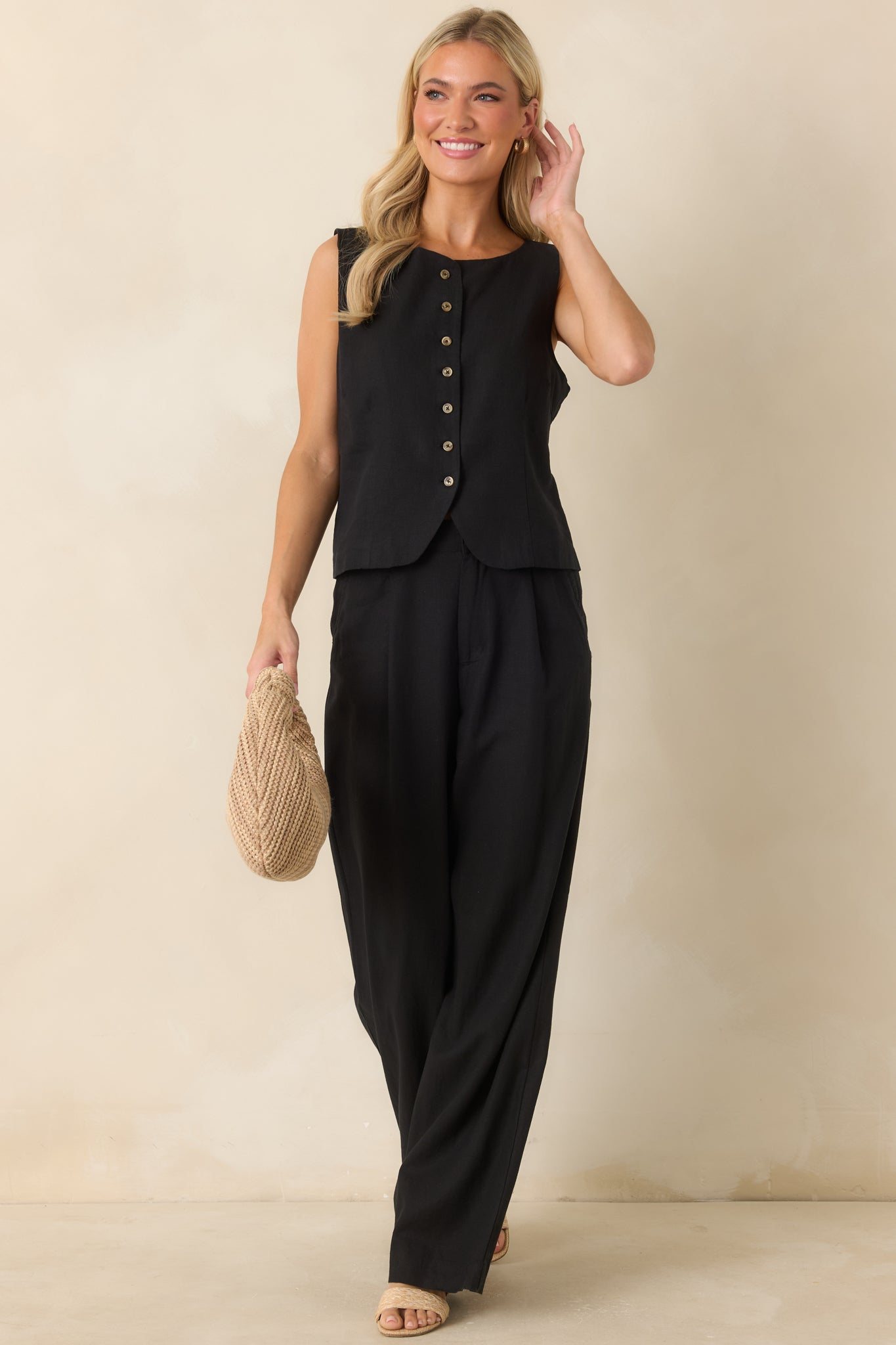 Z Supply Roman Black Linen Button Front Vest
