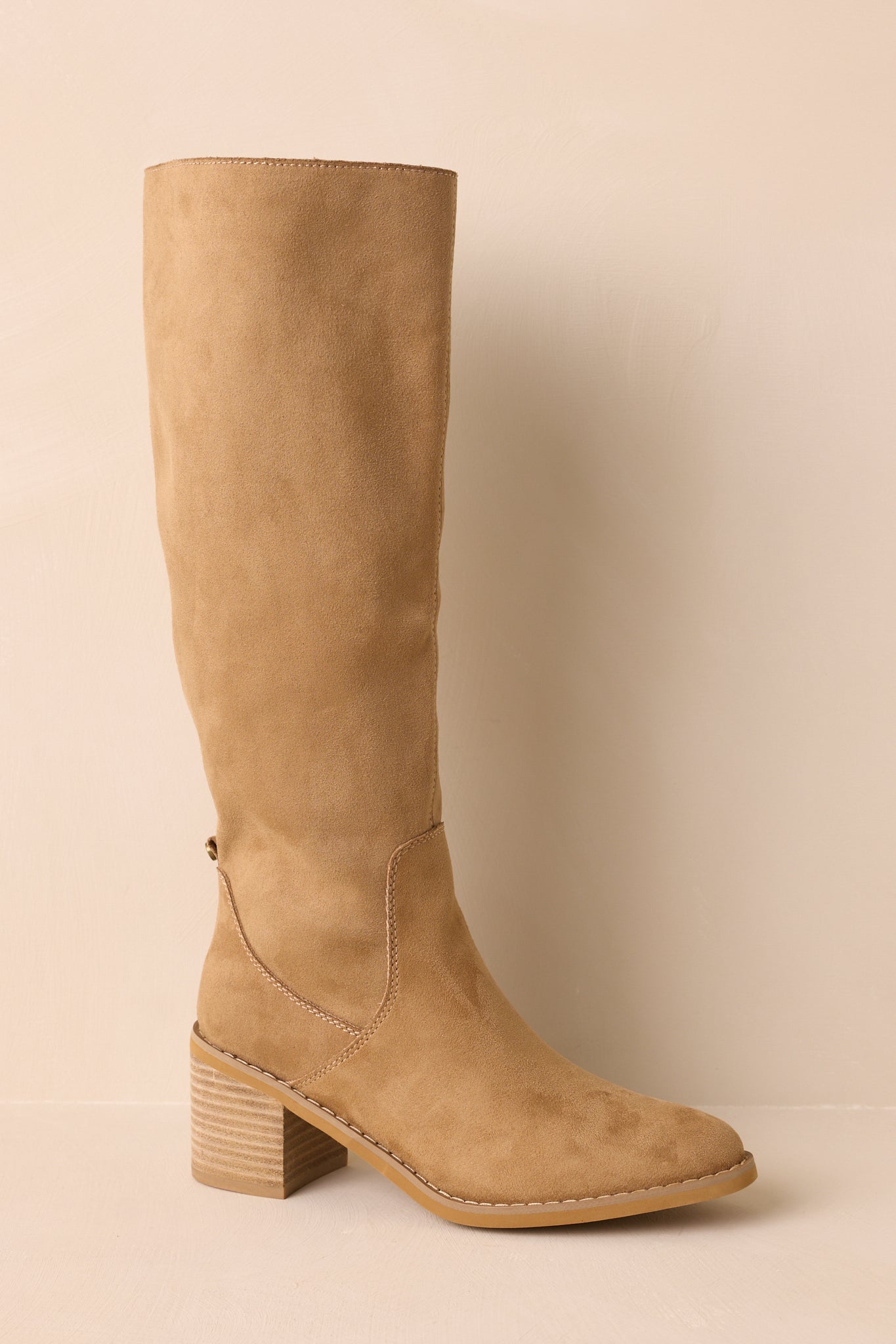 For Good Reason Tan Faux Suede Knee High Boots