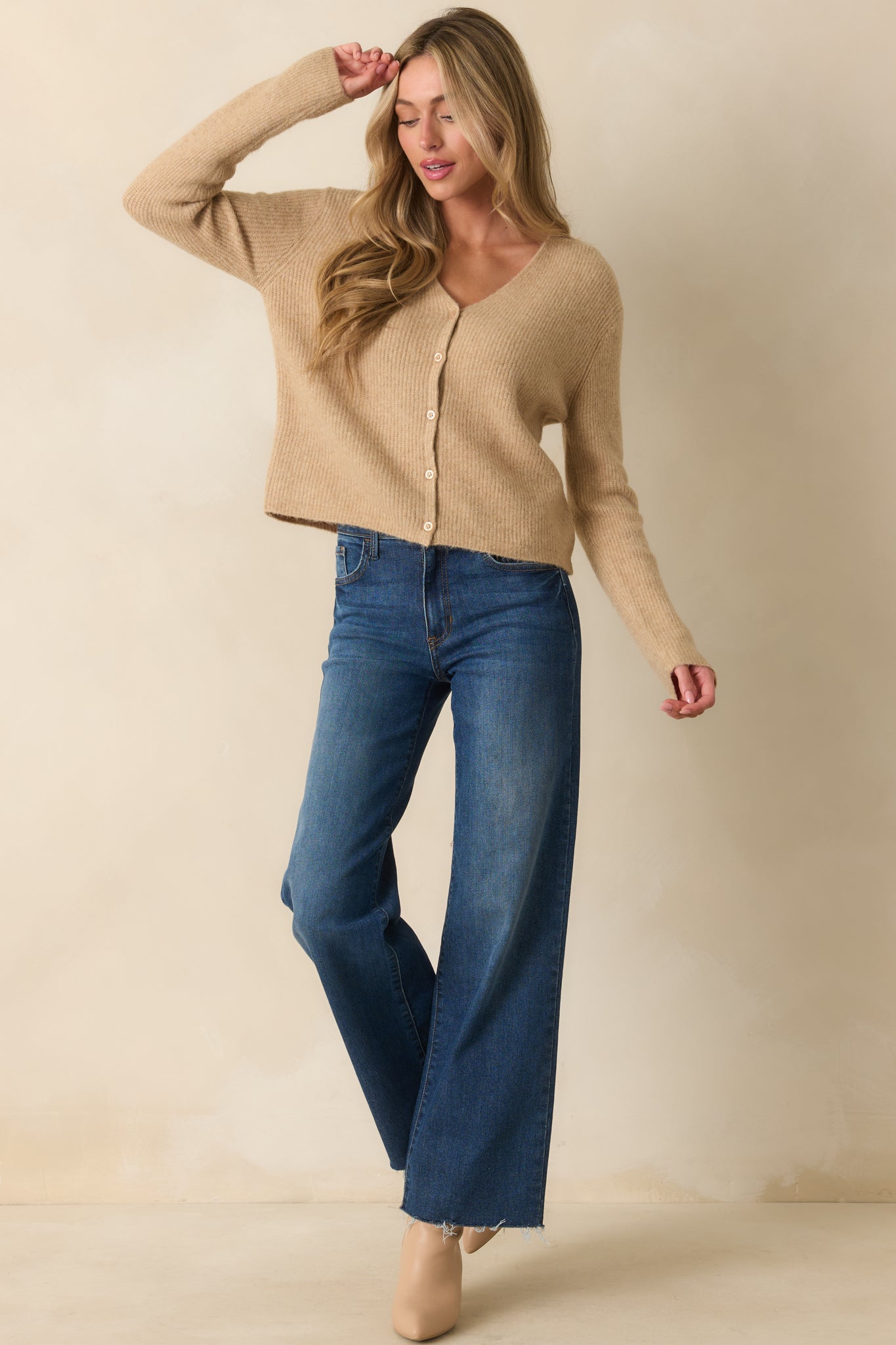 Z Supply Tan Knit Emile V-Neck Cardigan