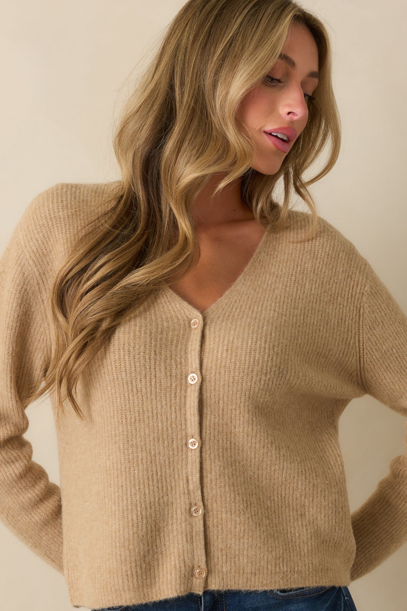 Z Supply Tan Knit Emile V-Neck Cardigan