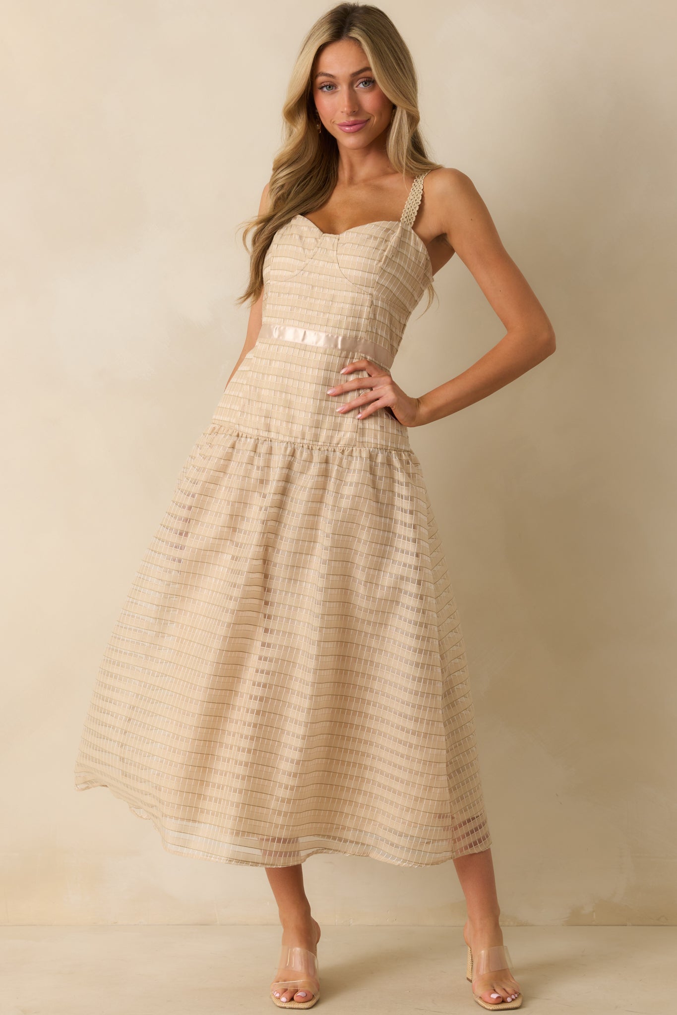 Know Better Tan Embroidered Drop Waist Maxi Dress