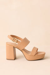 Nobody Else Tan Faux Leather High Heel Platform Sandals