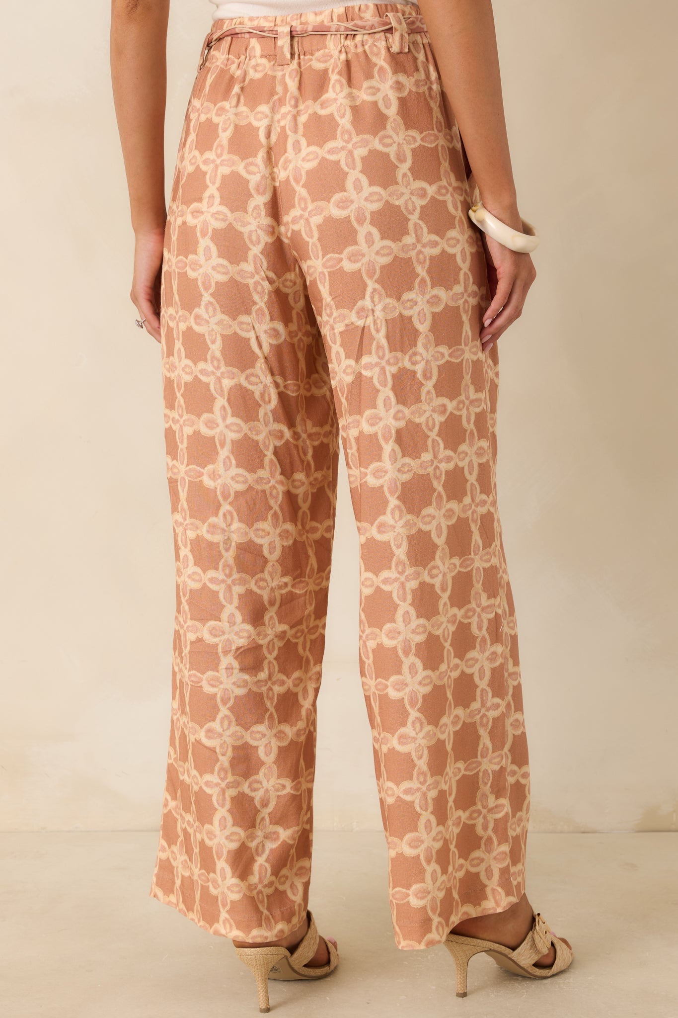 Write Me Back Tan & Ivory Printed Wide Leg Pants
