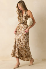 In Case You Forgot Tan Leopard Print Satin Halter Maxi Dress
