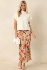 Nothing More To Say Tan Multi Floral Print Satin Maxi Skirt