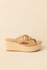 Feeling Elated & Elevated Tan Faux Leather Platform Wedge Sandals