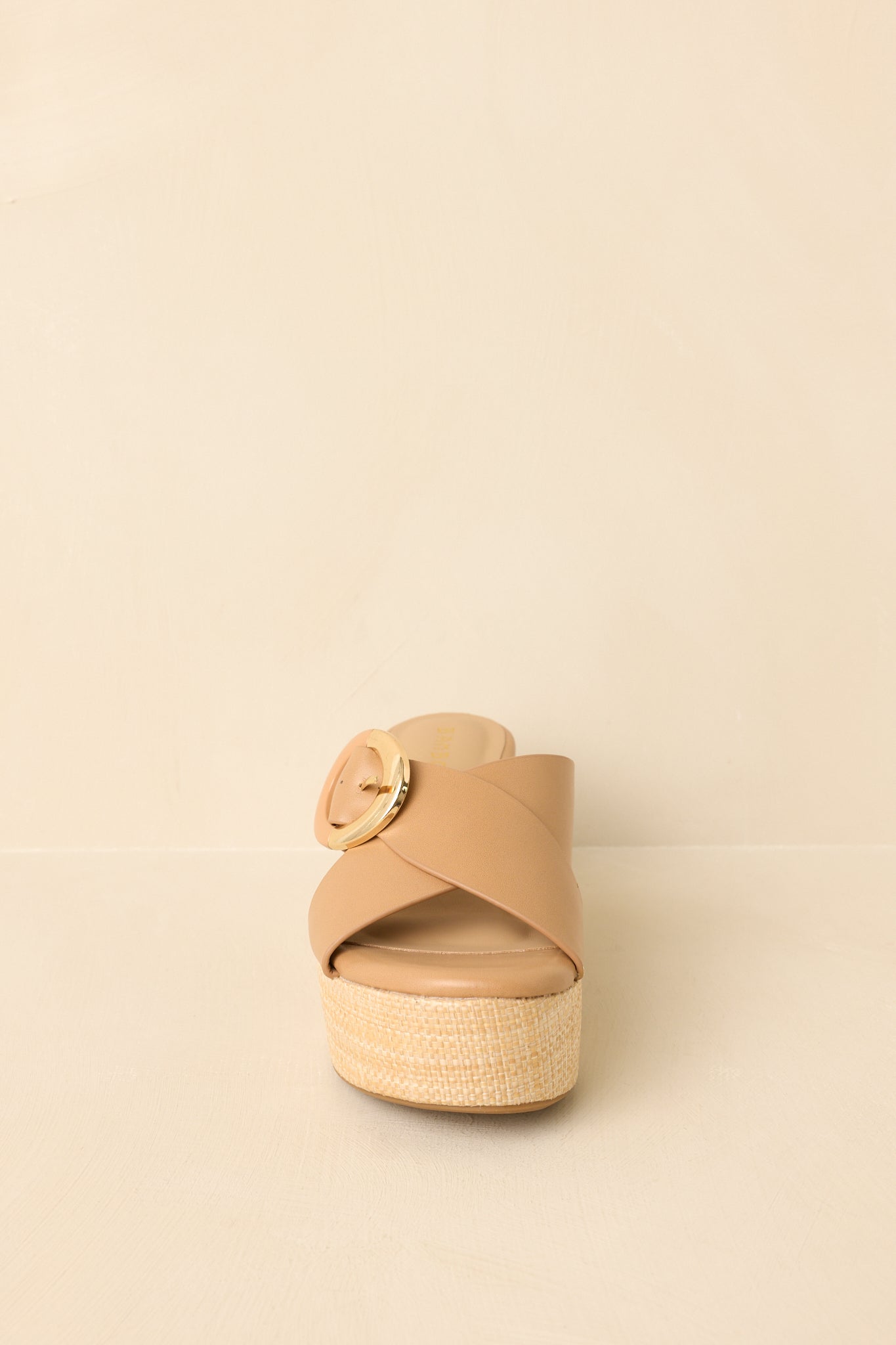 Feeling Elated & Elevated Tan Faux Leather Platform Wedge Sandals