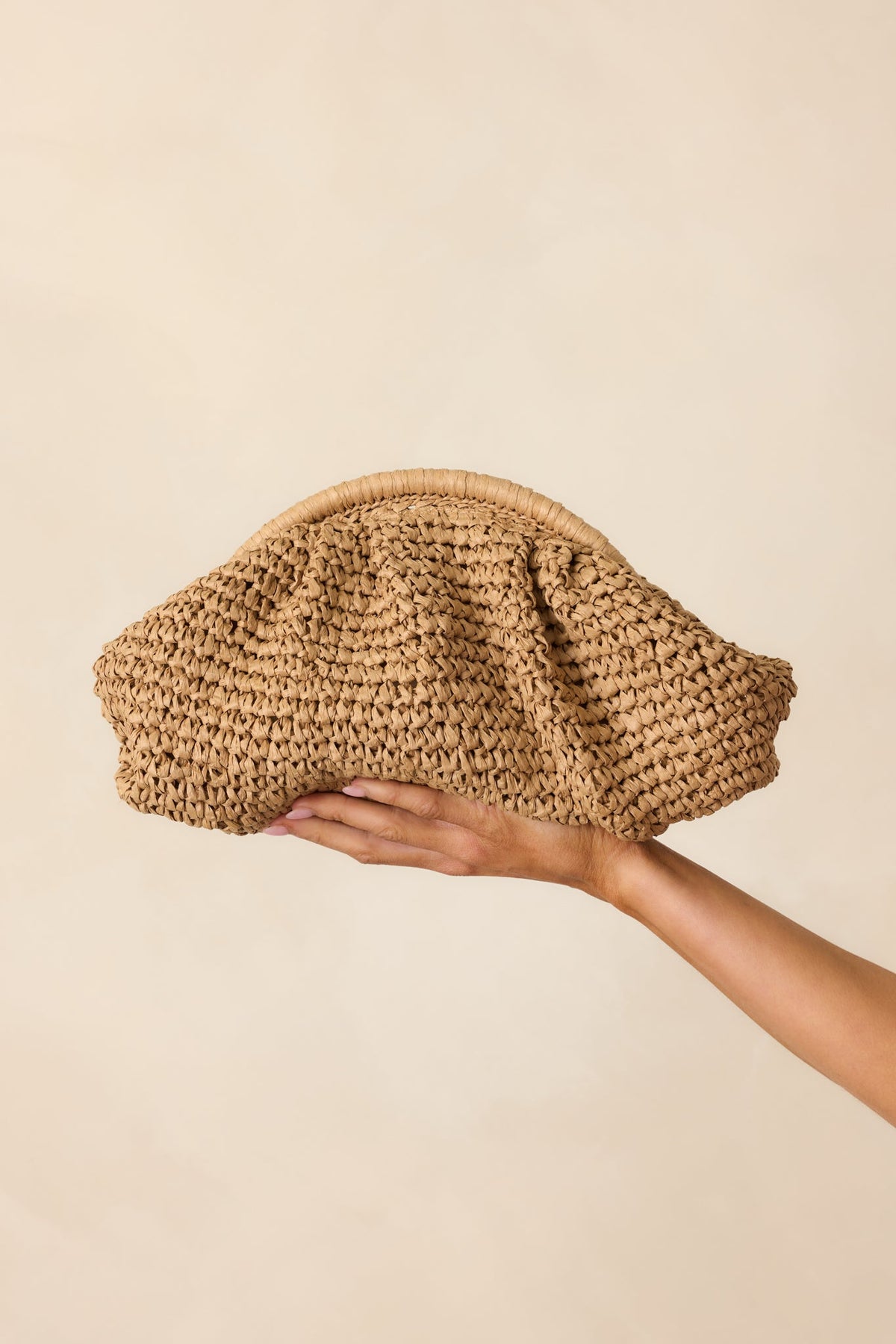 Something To See Tan Raffia Woven Clutch