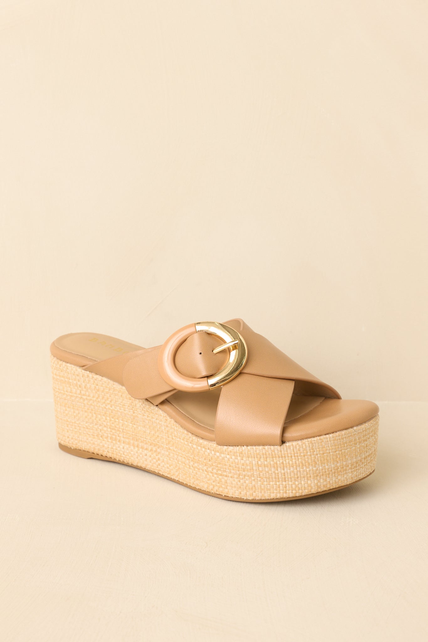 Feeling Elated & Elevated Tan Faux Leather Platform Wedge Sandals