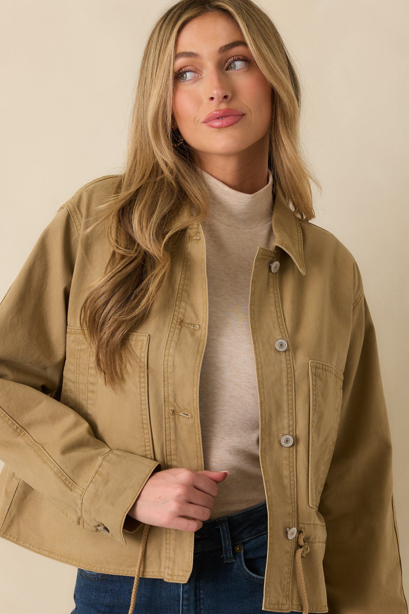 Let's Go There Tan Cotton Twill Utility Jacket