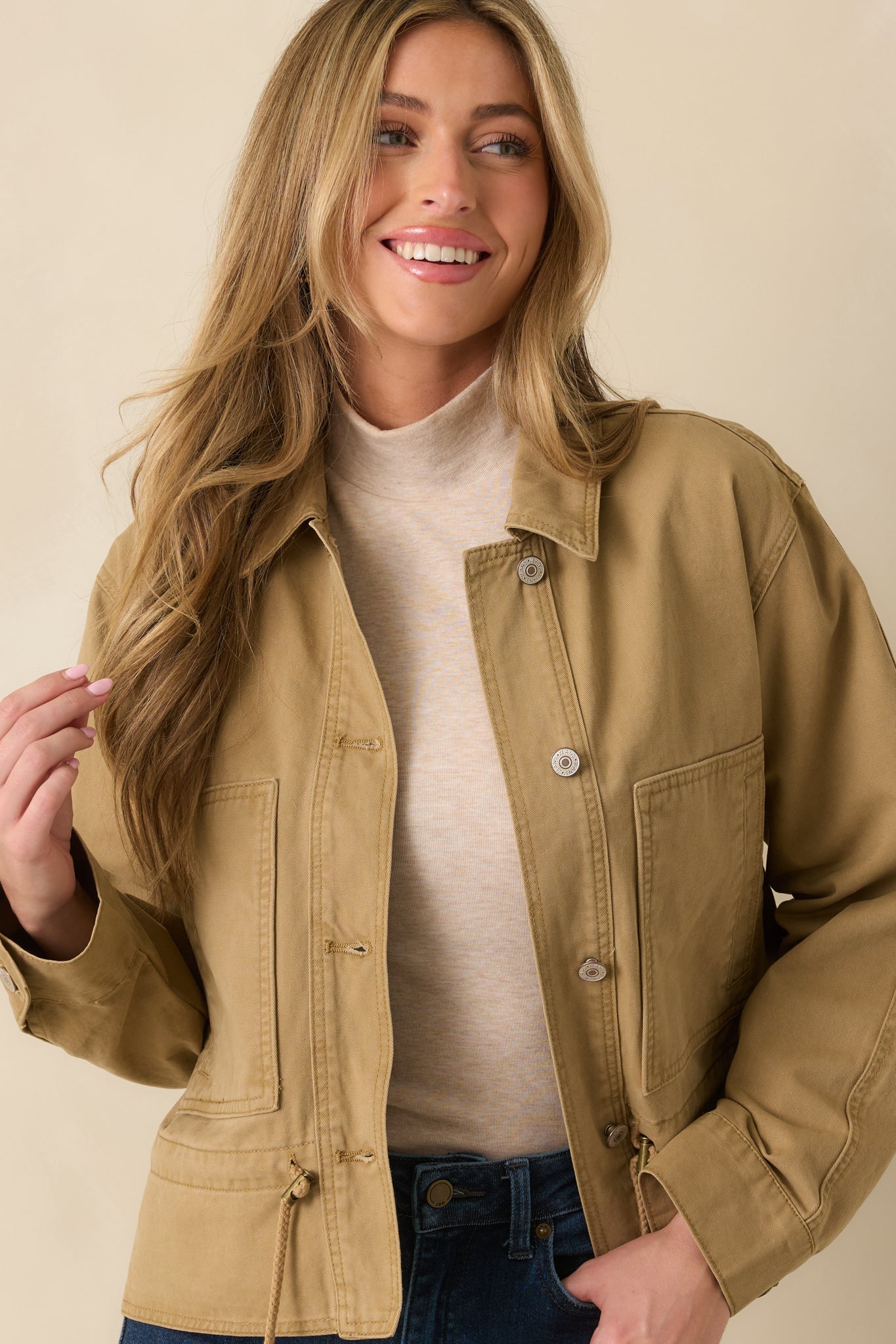 Let's Go There Tan Cotton Twill Utility Jacket