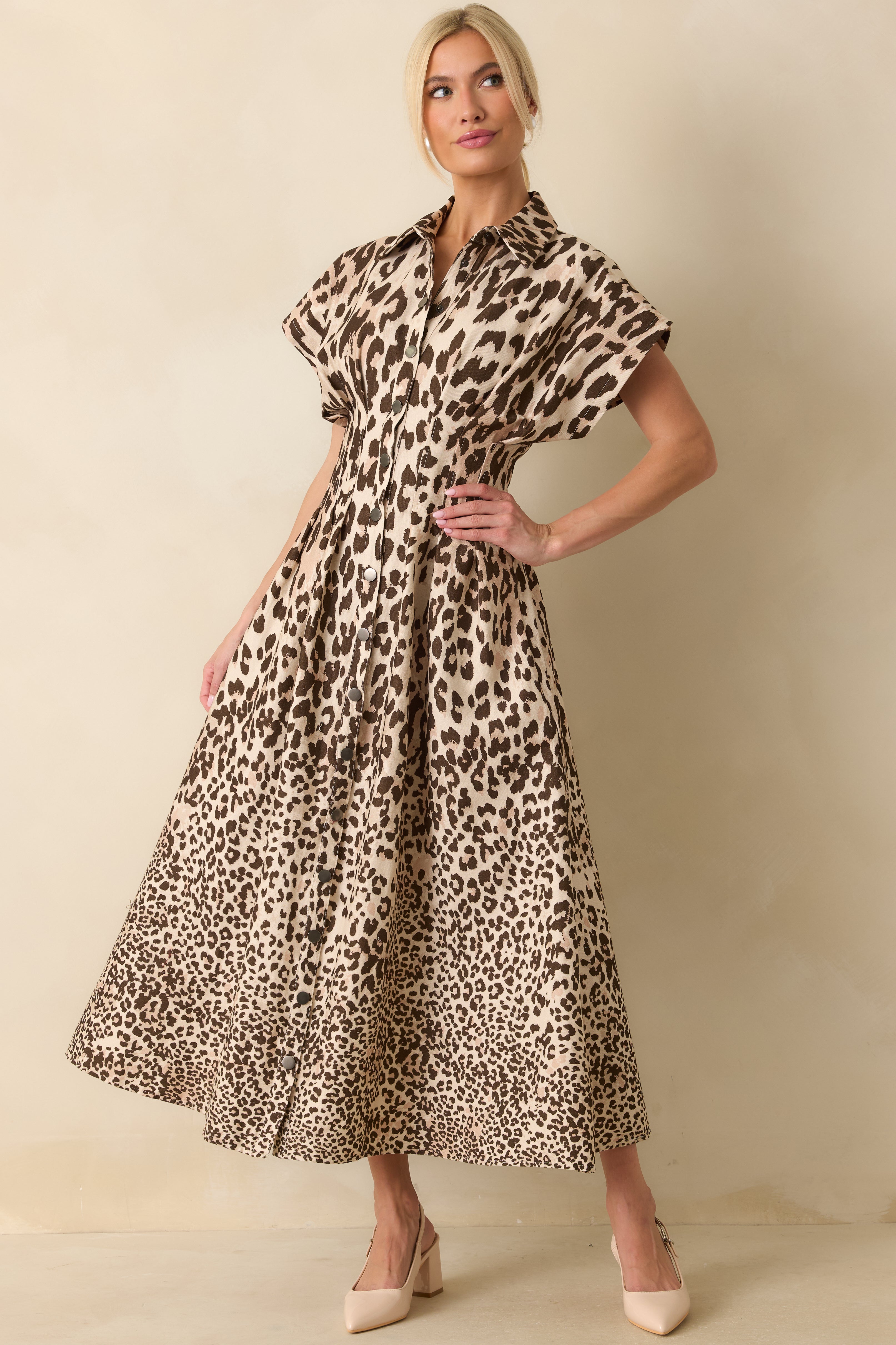 Wild About It Taupe Leopard Print Denim Pocketed Maxi Dress