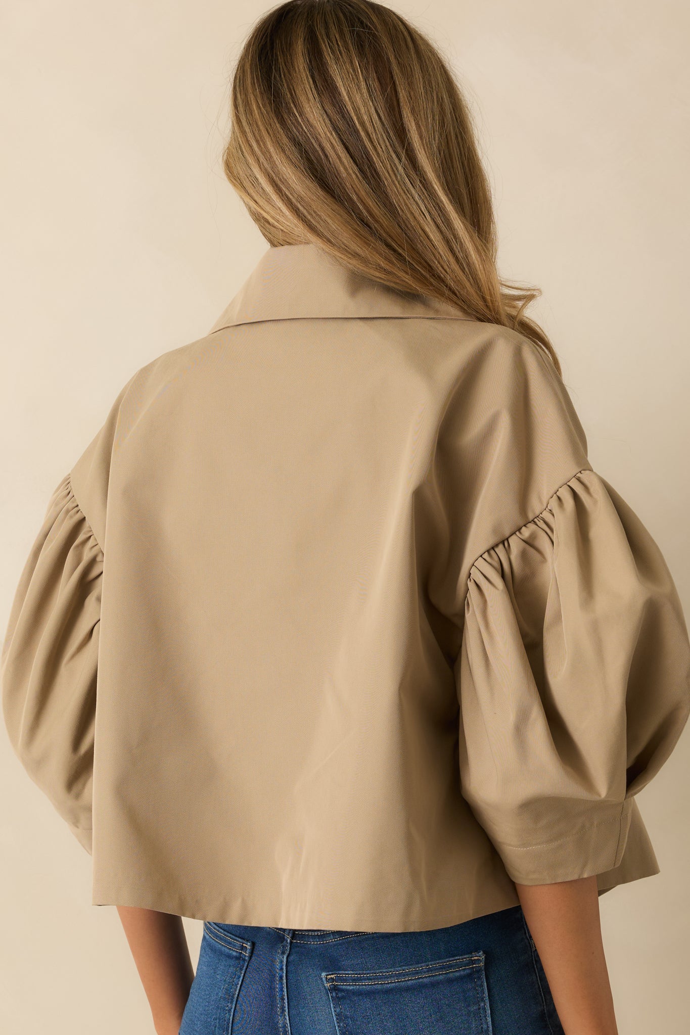 For the Frill of It Taupe Scalloped Puff Sleeve Jacket