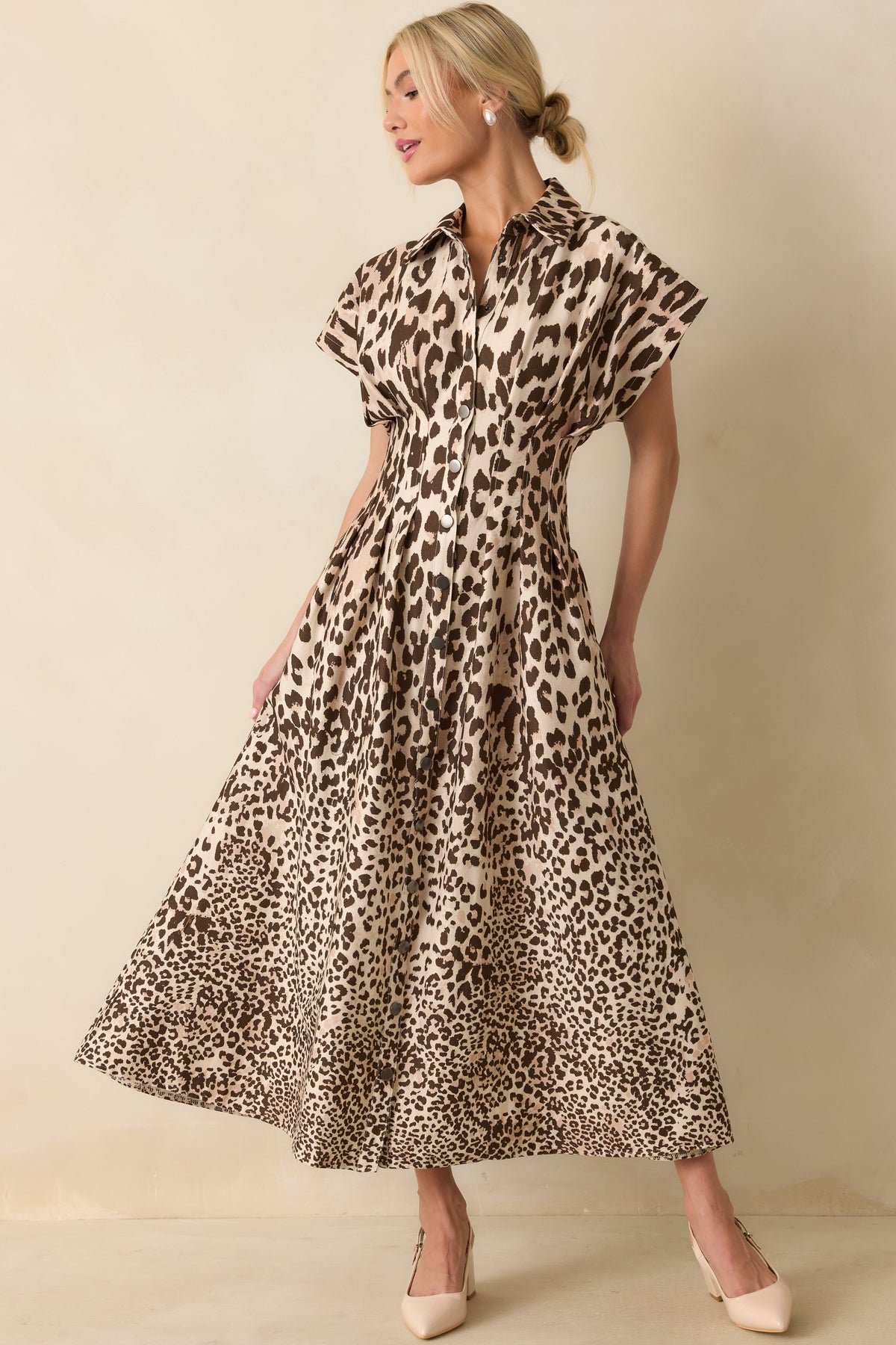 Wild About It Taupe Leopard Print Denim Pocketed Maxi Dress