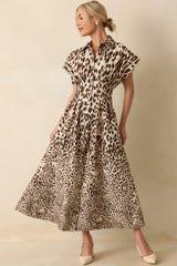 Wild About It Taupe Leopard Print Denim Pocketed Maxi Dress
