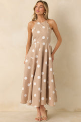 Made For Twirling Taupe Polka Dot Halter Maxi Dress