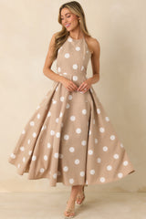 Made For Twirling Taupe Polka Dot Halter Maxi Dress