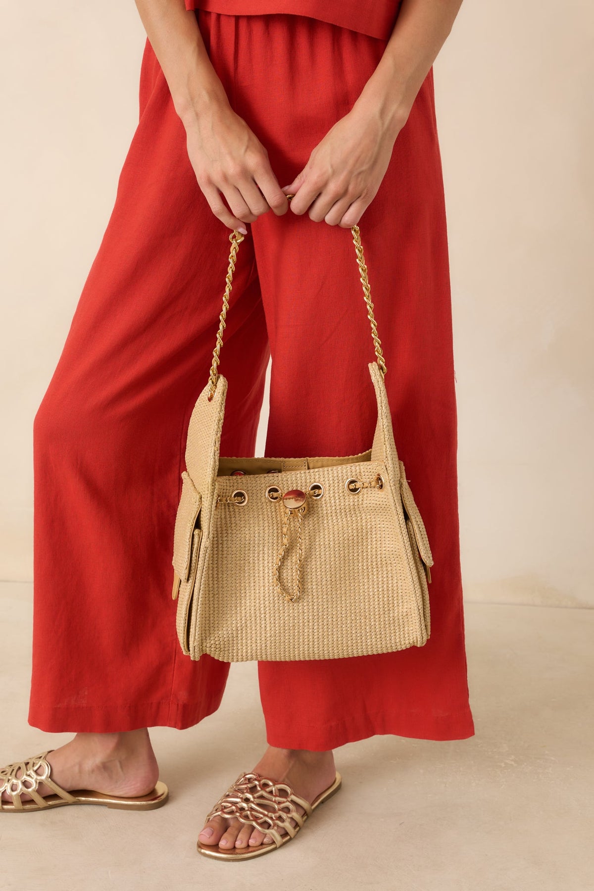 Where the Day Takes You Natural Woven Shoulder Bag