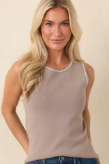 Found Her Rhythm Taupe Contrast Trim Knit Tank Top