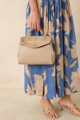 If You Insist Taupe Faux Leather Twist Lock Handbag