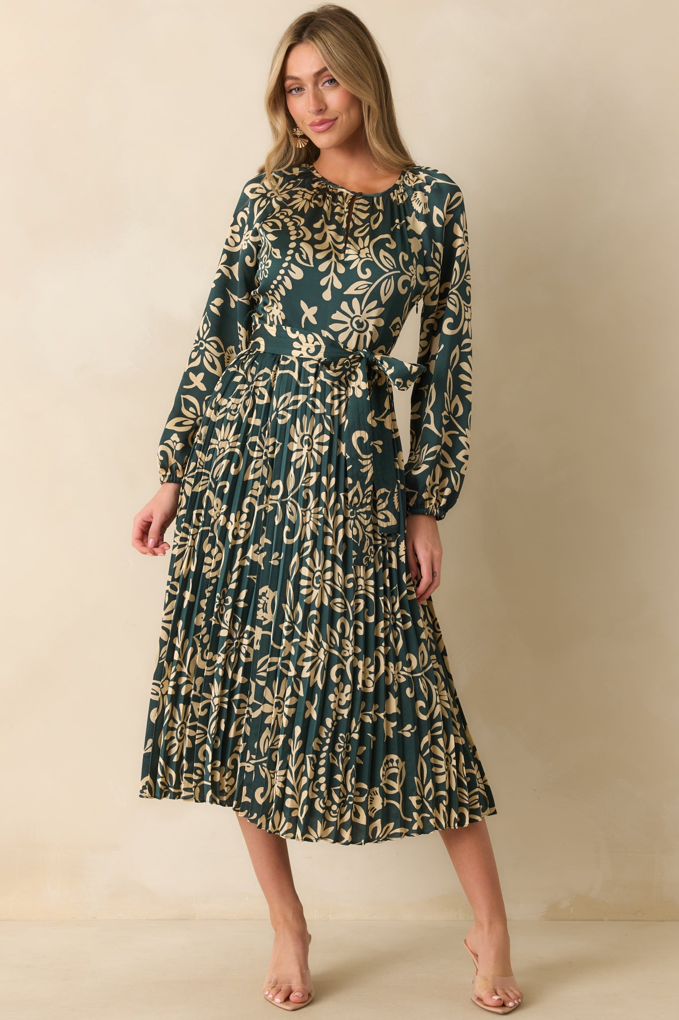 Nothing Has Changed Dark Teal Floral Print Pleated Maxi Dress
