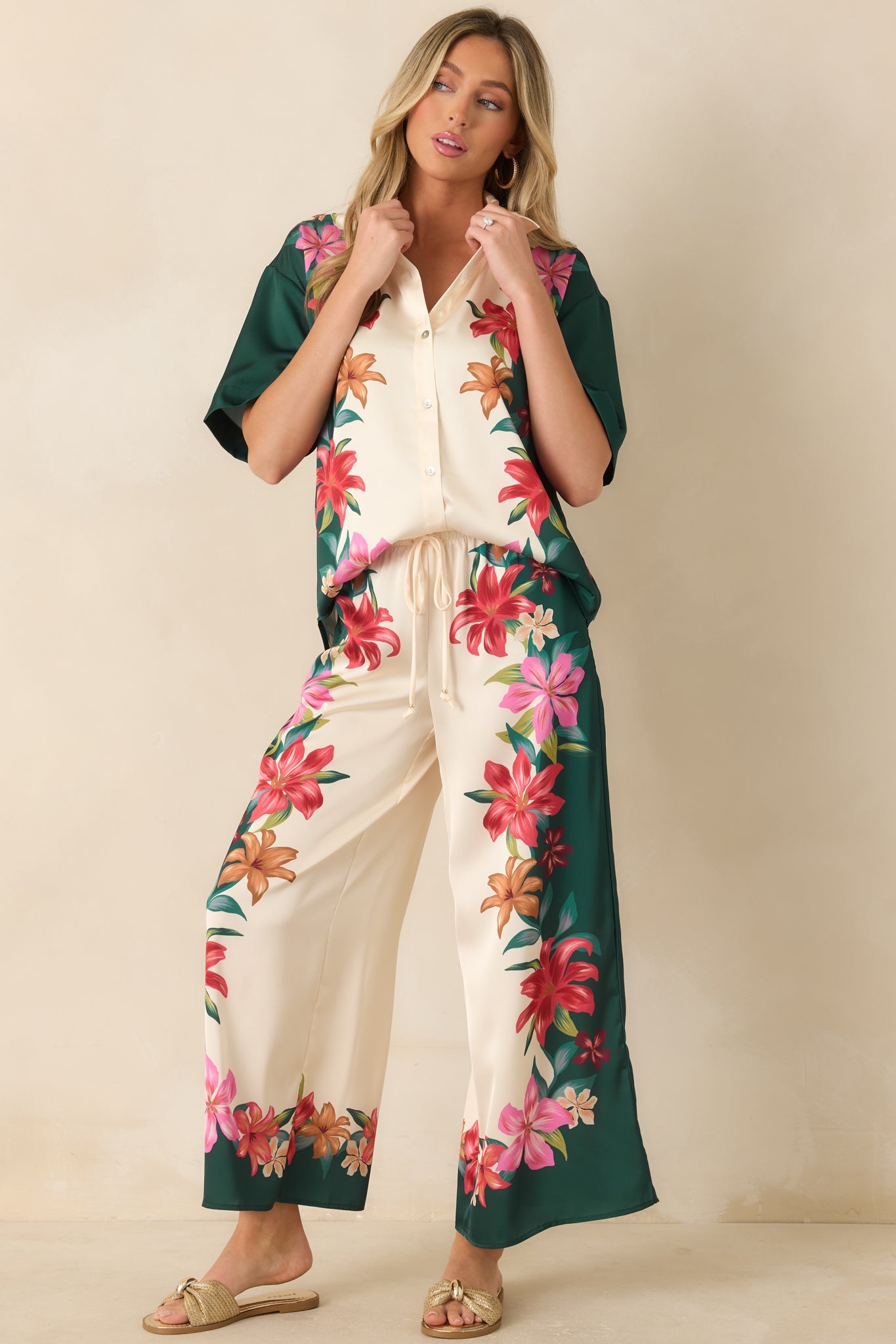Z Supply Lani Kiwi Teal Multi Floral Button Up Top