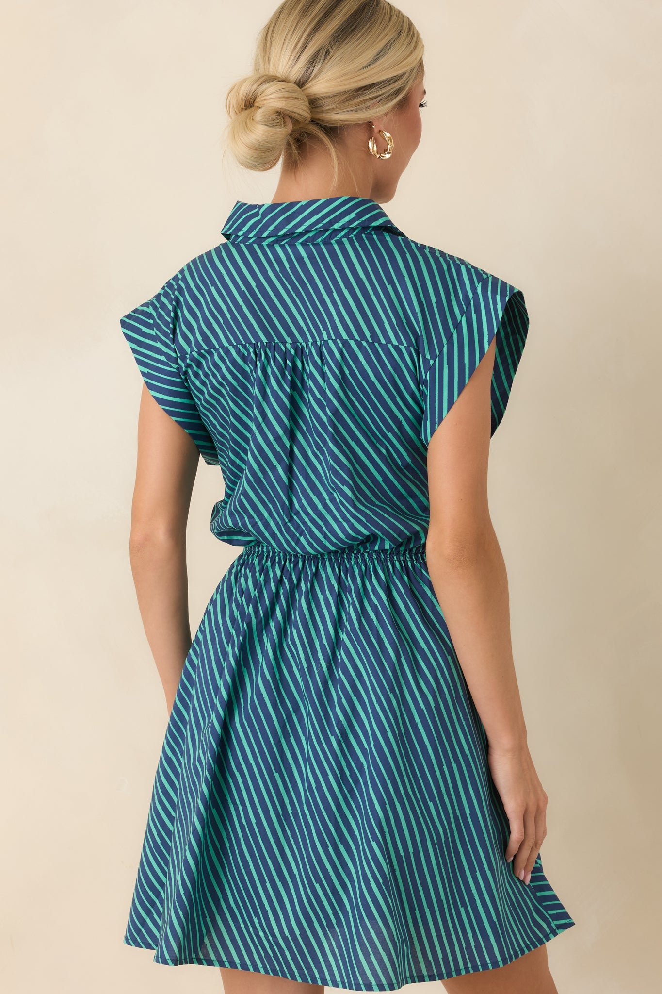 Blurred Lines Teal Stripe Tie Waist Mini Dress
