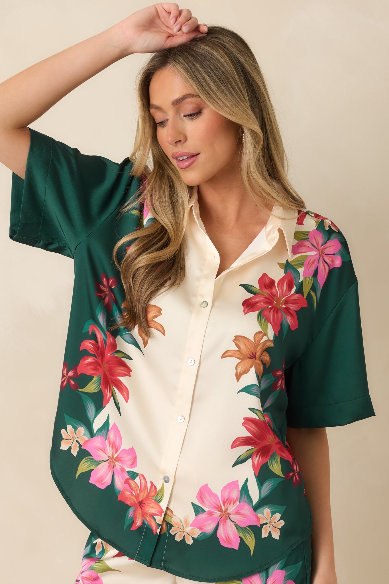 Z Supply Lani Kiwi Teal Multi Floral Button Up Top