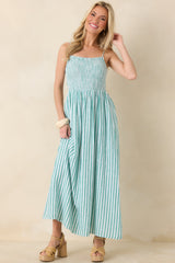 Z Supply La Palma Green Bayside Stripe Linen Maxi Dress
