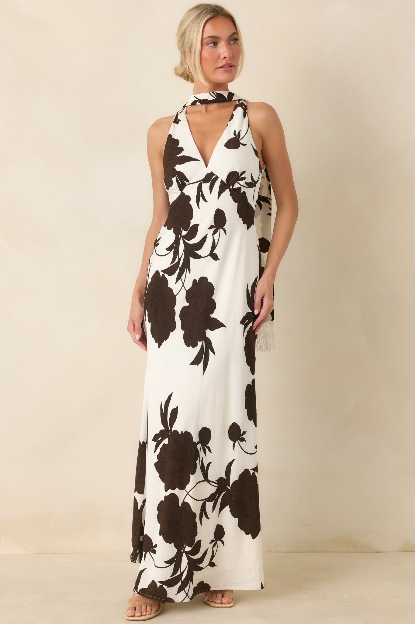 MINKPINK Elodie Chocolate Floral Maxi Dress