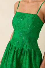 This Is It Green Cotton Eyelet Sleeveless Midi Dress