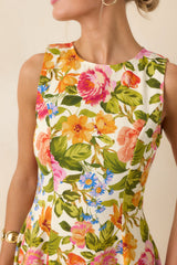 Blooming Bright Multi Floral Cotton Flared Sleeveless Mini Dress