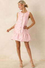Something About Her Pink Metallic Floral Jacquard Button Front Mini Dress