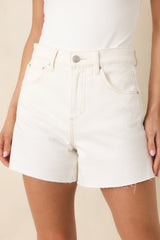 Z Supply Ivory Jonah Mid Rise Relaxed Cotton Denim Shorts