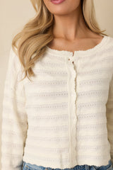 Away We Go Ivory Textured Knit Button Front Cardigan