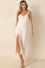 Just Like in the Movies Ivory Satin Lace Slip Midi Dress