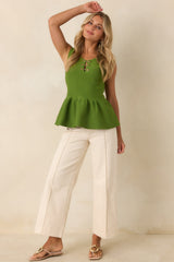 Keep Me Linked In Olive Green Knit Peplum Top