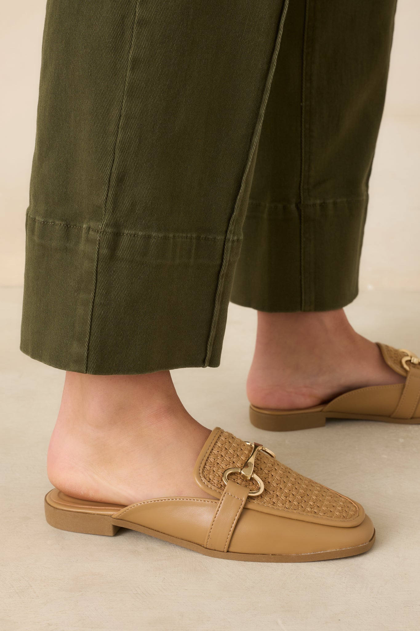 Easy Elegance Tan Woven Faux Leather Mule Loafers