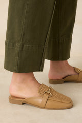 Easy Elegance Tan Woven Faux Leather Mule Loafers