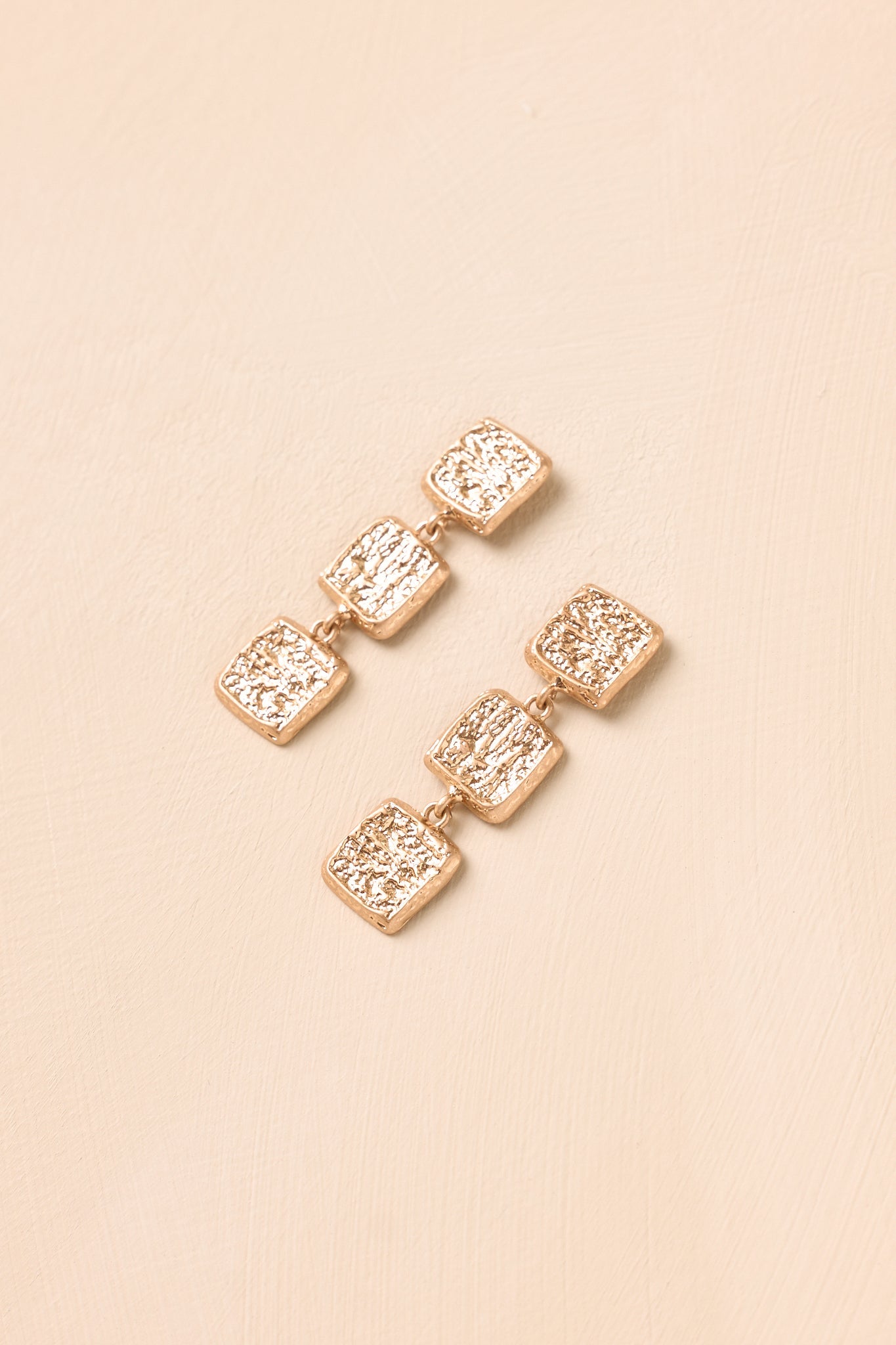 Three of a Kind Gold Textured Drop Earrings