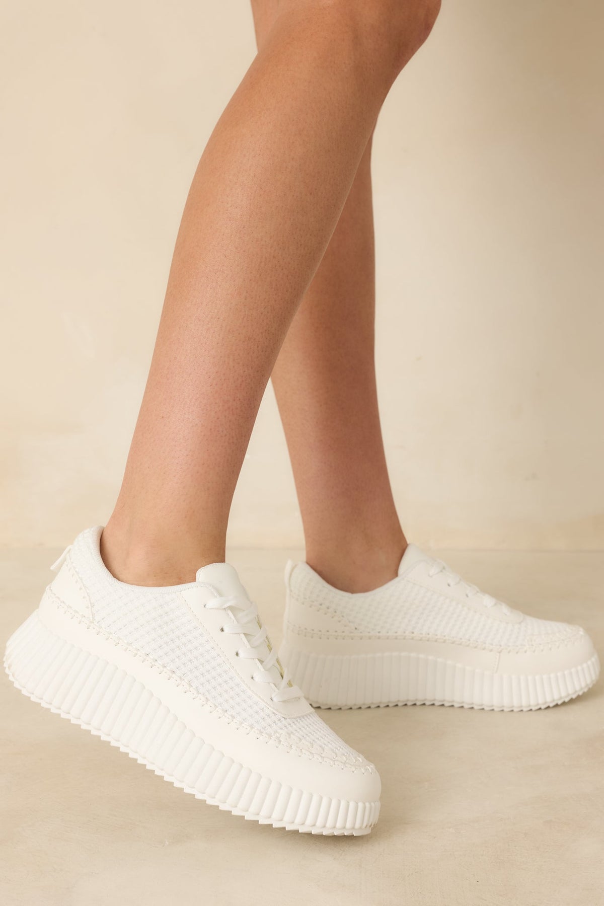 Step Into It White Textured Knit Platform Sneakers