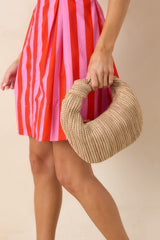 Let's Go Girls Natural Woven Crescent Hand Bag