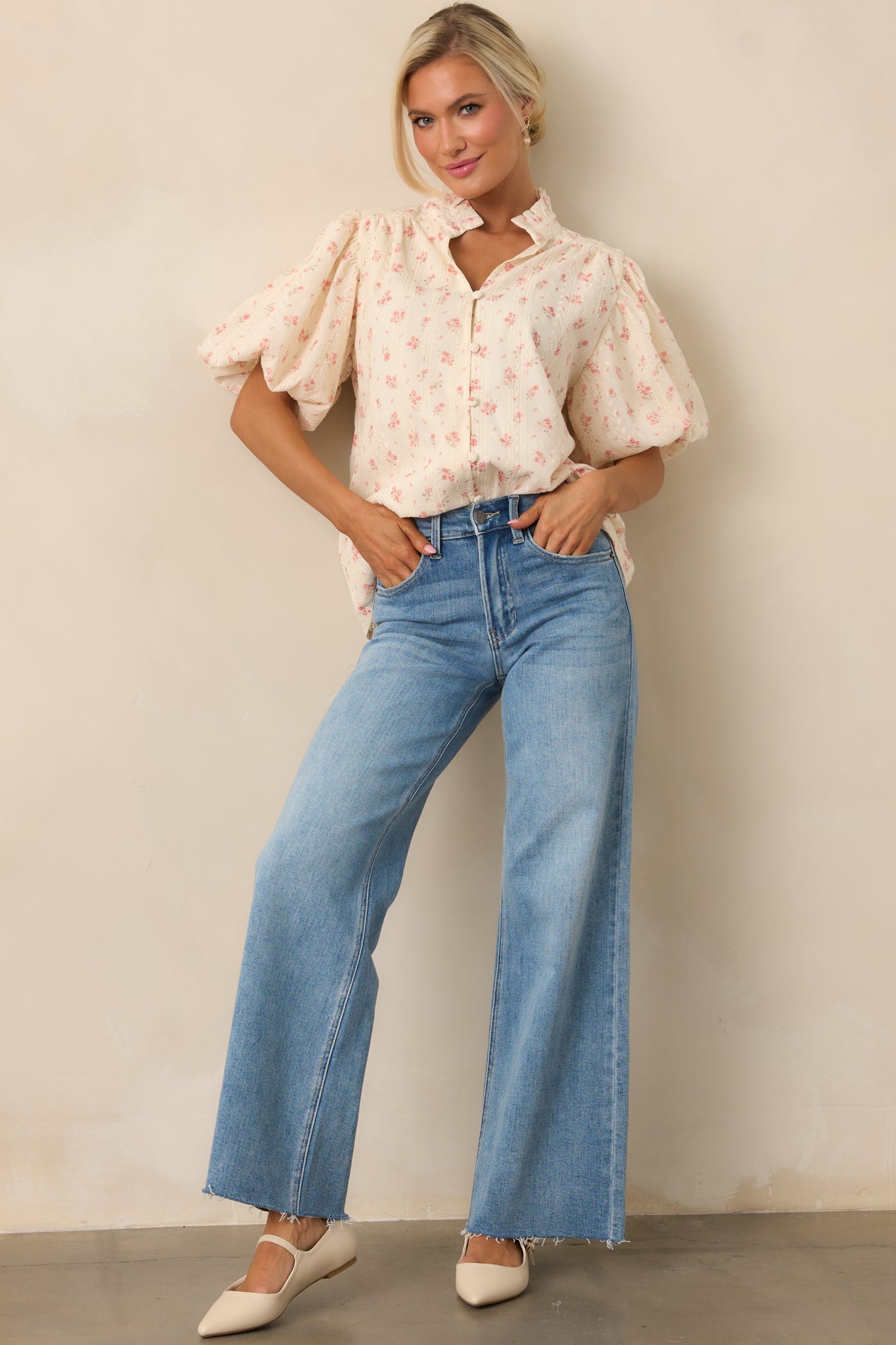 Rose Garden Yellow Floral Button Front Blouse